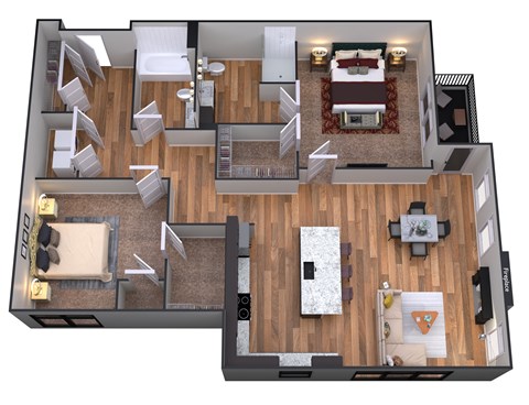 Floor plan for 2 beds, 2 baths, 1198 sqft